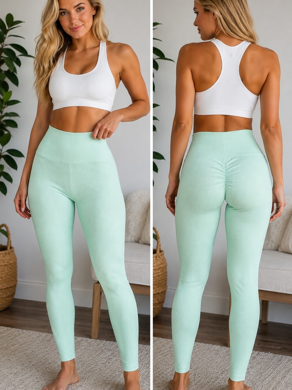 Seamless High-Waist Scrunch Leggings - Mint